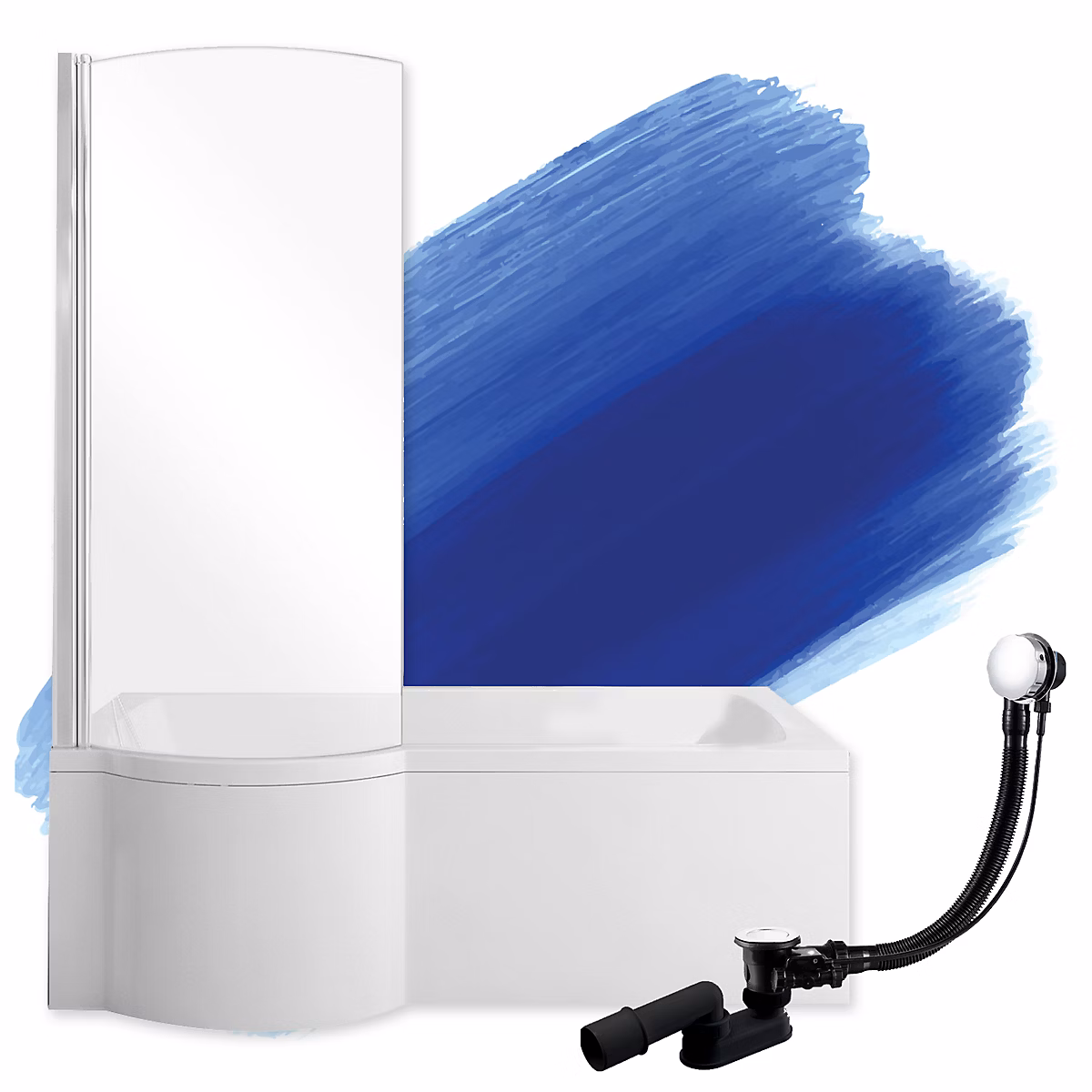 Baignoire rectangulaire 150 x 70 Gauche INSPIRO acrylique blanc – sans Habillage + Écran + Pieds + Vidage à chromé