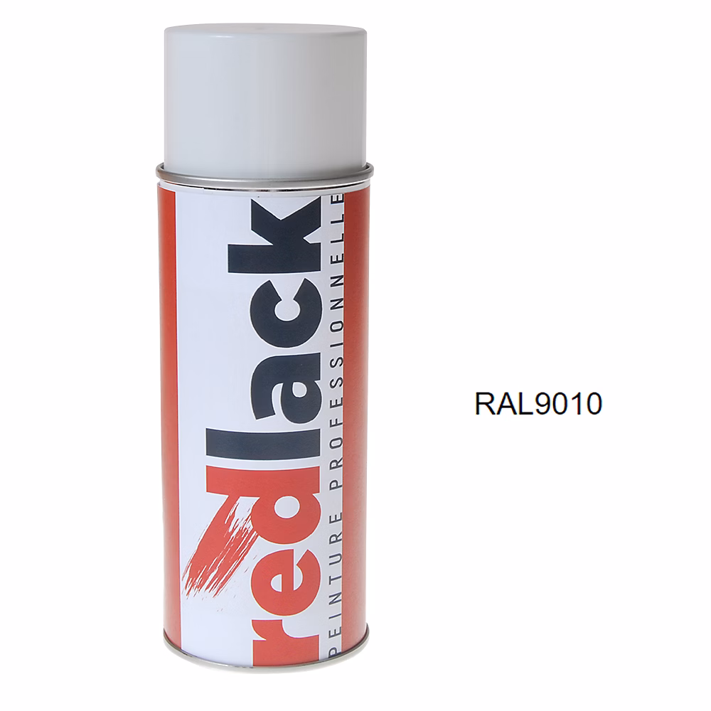 Bombe de peinture Aérosol – spray, 400ml, RAL 9010 Blanc pur, Brillant, multisupport, Redlack, RAL9010