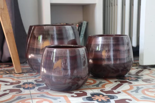 Pot en terre émaillée marron Châtaigne Les Poteries d'Albi Cancale - Ø 14 x H 14 cm