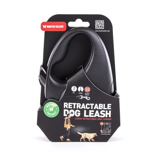 Laisse rétractable noire Instinct Cordon - taille XS