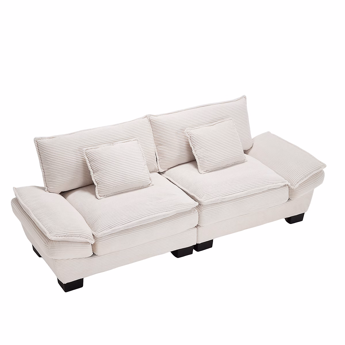 Canapé 2 places 224 × 81 × 81 cm en velours beige | assise ultra profonde – coussins épais – pieds plastique noirs