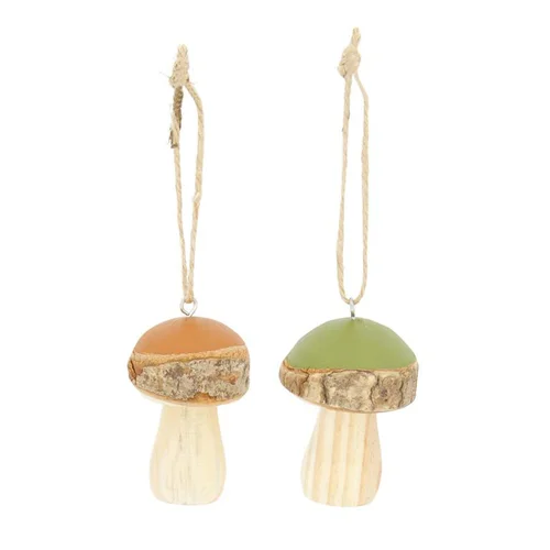 Suspension décorative champignon coloris vert en bois - 7,5 cm