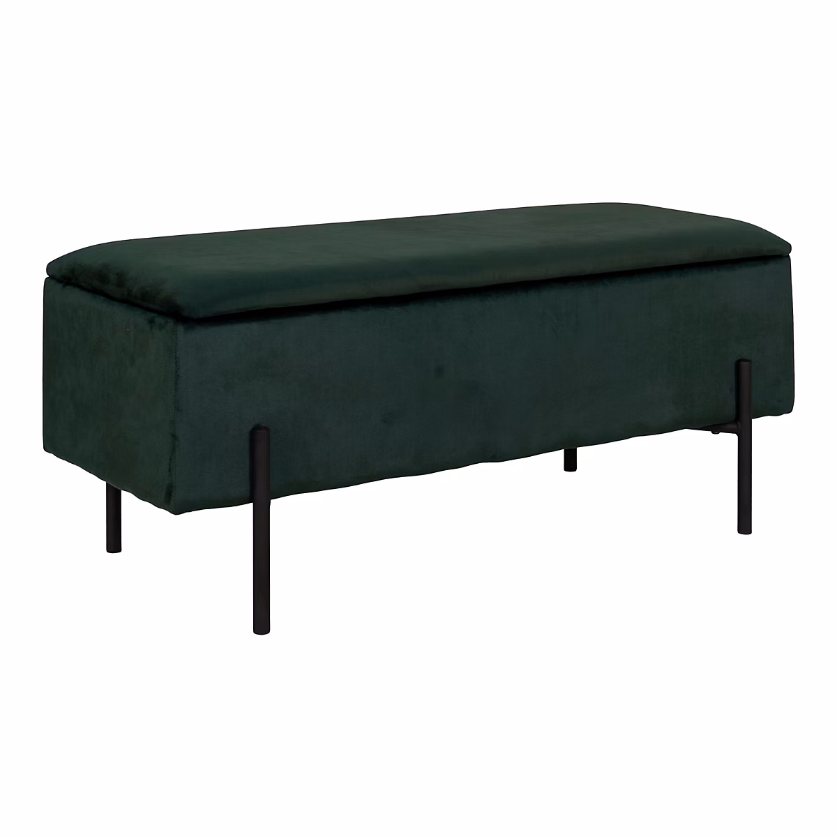 Banc Watford en velours vert avec rangement – Dimensions 95 × 36, 5 × 43 cm, HN1206