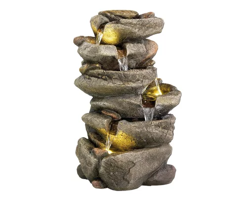 Fontaine en polyrésine grise avec Cascade de pierres - 26 x 31 x 50,6 cm