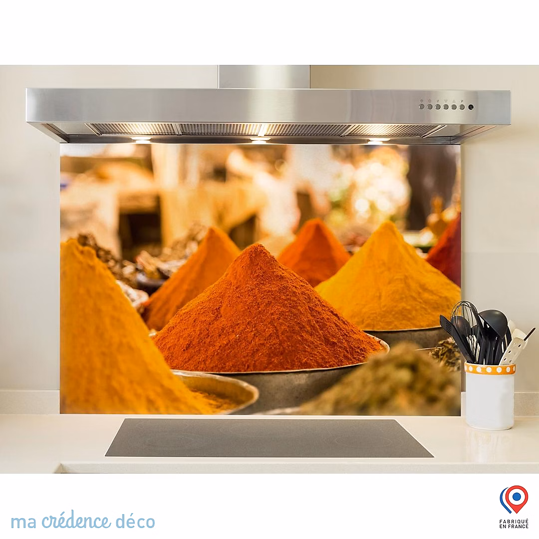 Crédence cuisine fond de hotte Epices colorées 2 – Verre trempé, L 90 cm x H 60 cm, MaCrédenceDéco