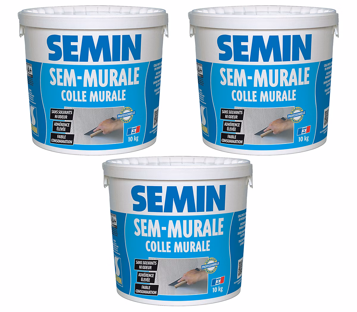 Colle pour Toiles de Verre et Revêtements Muraux Légers Semin – Prêt à l'Emploi | Seau de 10 kg | Lot de 3
