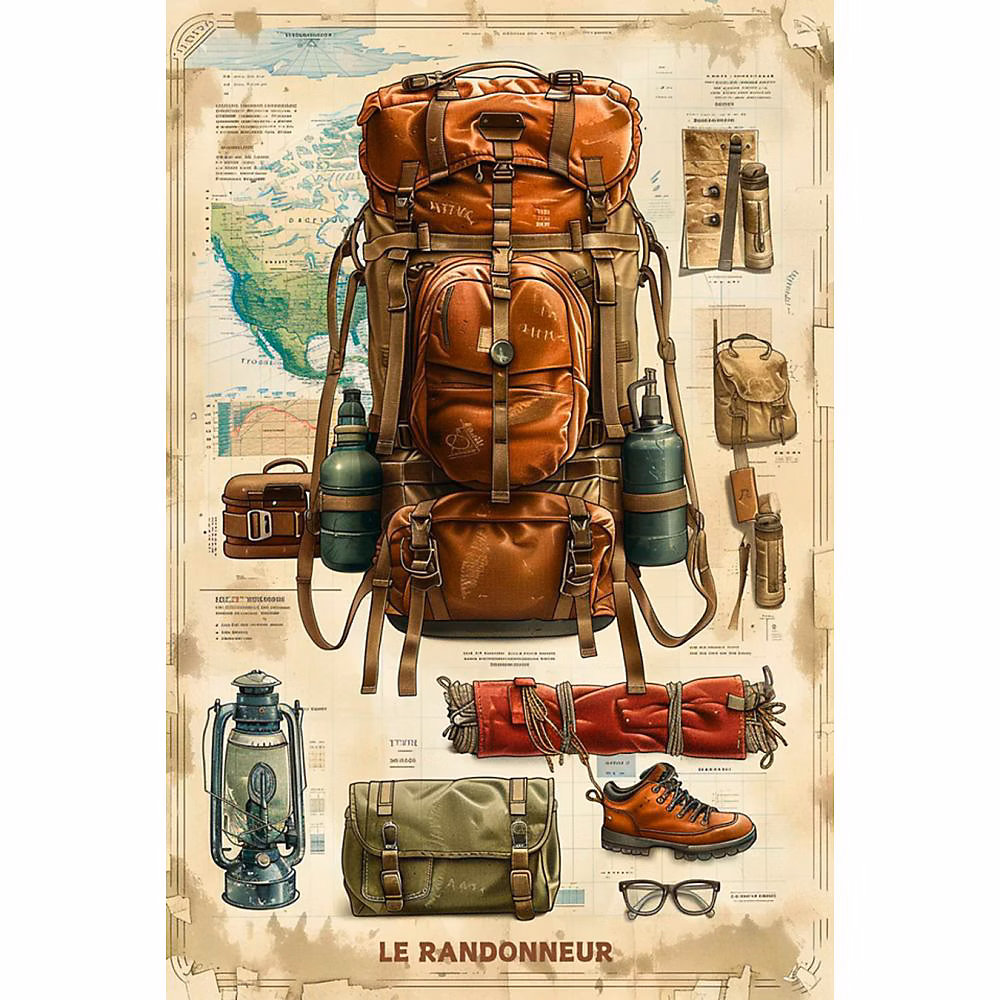 Affiche – Le kit du randonneur, Posters de nos Régions, Format A4, Moyen 29, 7cm x 21cm