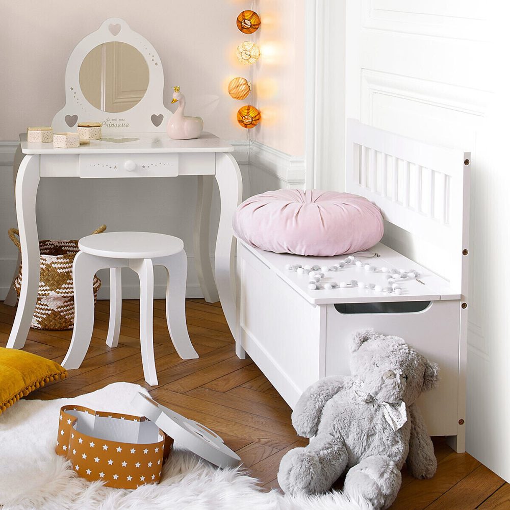 Banc coffre enfant blanc 75 – 5 × 64cm, Atmosphera Créateur d'intérieur