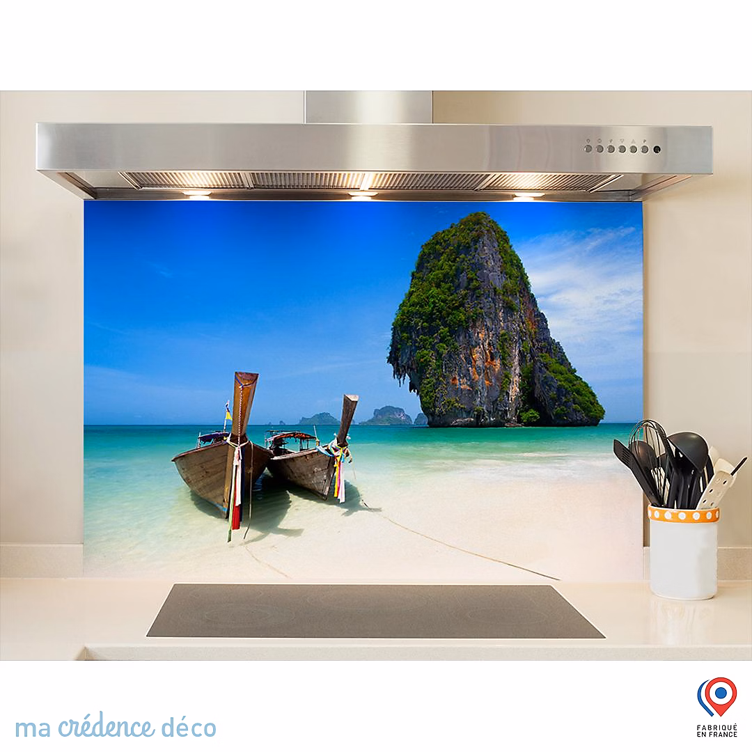 Crédence cuisine fond de hotte Rairay beach Thailande – Alu composite, L 90 cm x H 50 cm, MaCrédenceDéco