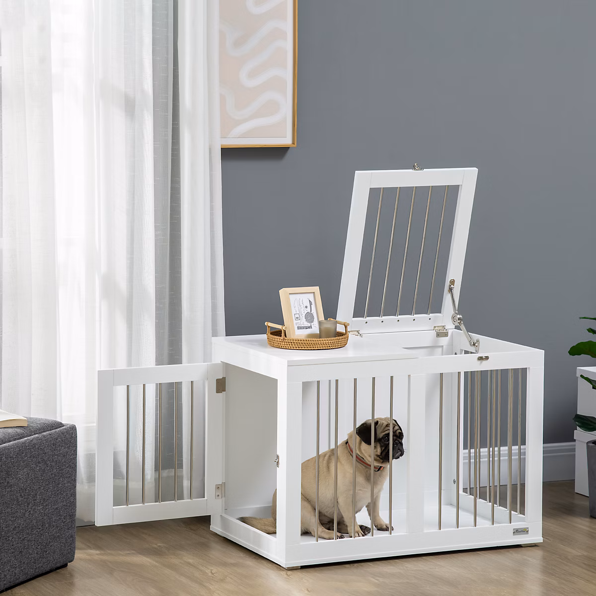 Sélection jardin et terrasse – Cage pour chien 80 cm en MDF blanc avec 2 portes verrouillables