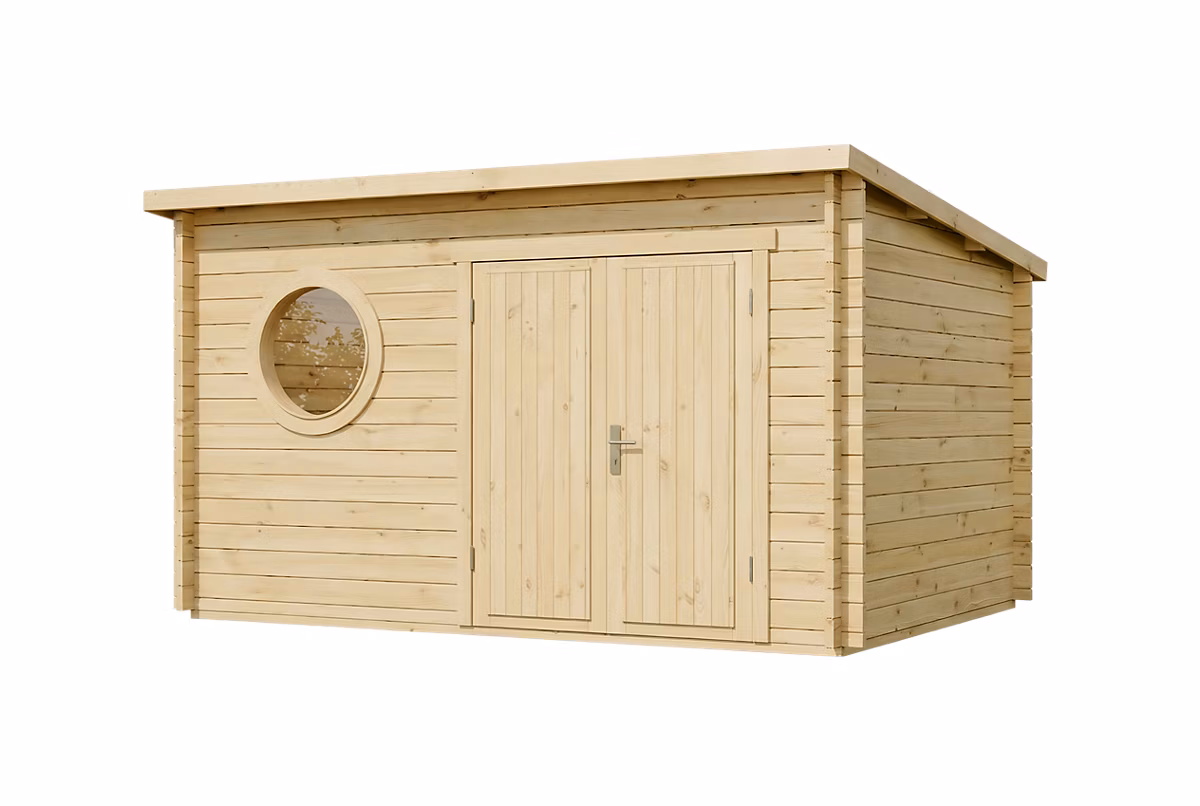 Abri de jardin Maria-Rondo 44 B Alpholz – 4 × 32m dim ext (cas échéant incl débord de toit) naturel, 44mm, 12,8m² superficie totale