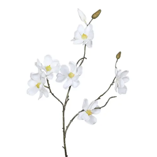 Branche de magnolia artificiel crème à 6 fleurs - 82 cm