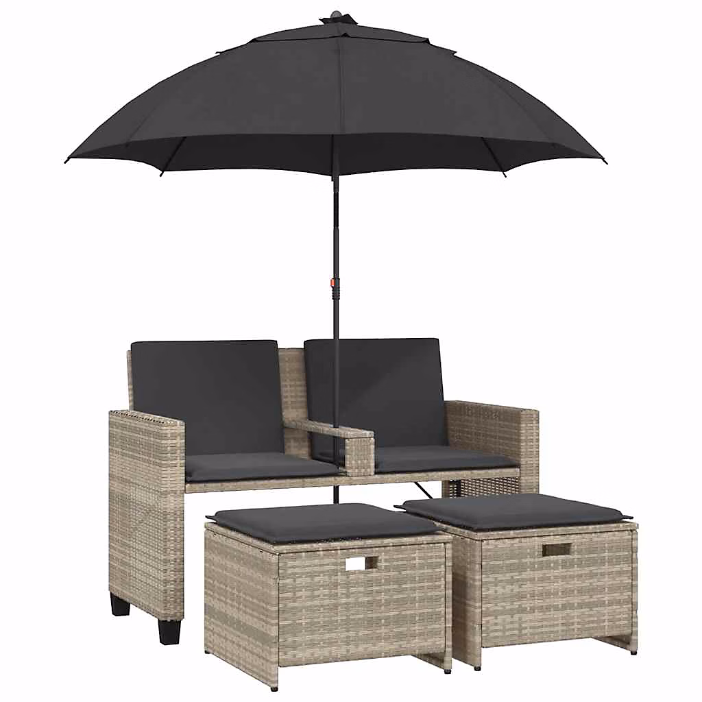 Salon et mobilier de jardin – Canapé de jardin 2 places et parasol tabourets gris clair rotin vidaXL
