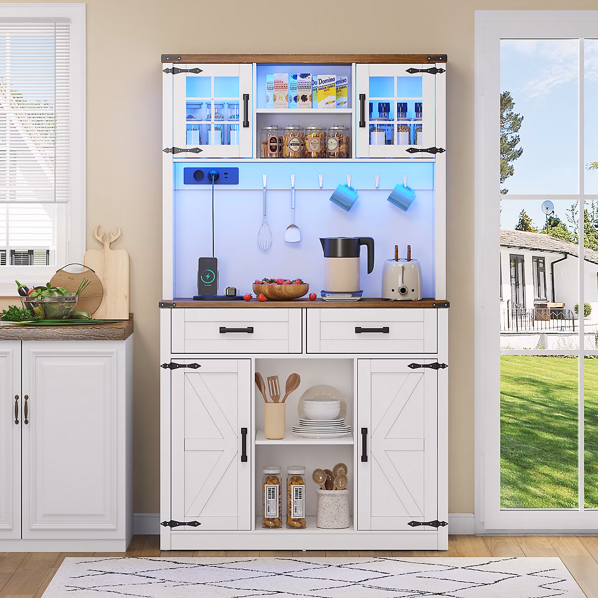Buffet de cuisine en MDF blanc et marron avec LED et prises intégrées – Réf. VAQSBDTXF1717663149