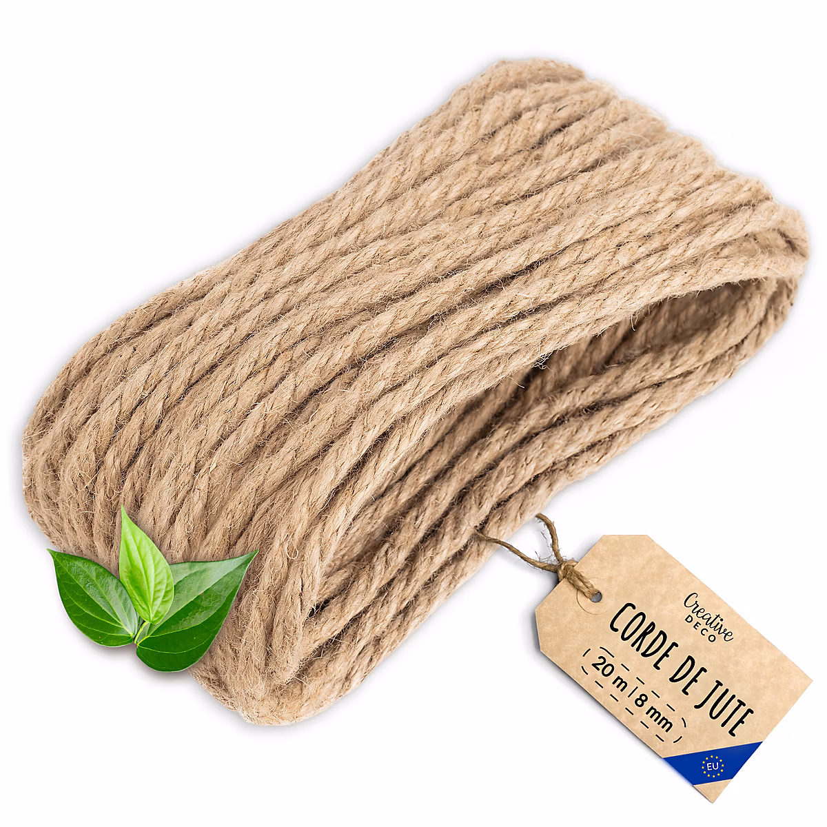 Creative Deco Corde Jute 20 m 8 mm | Fibre Naturelle Torsadée – Solide Durable – Bricolage Jardin Maison