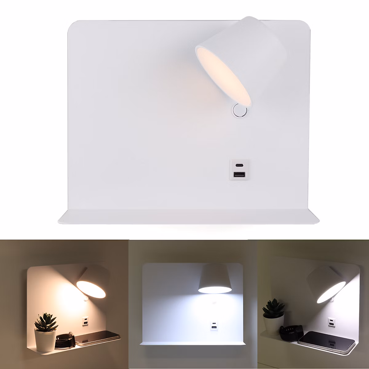 Applique Murale Orientable 6W avec Charge USB et Type C 2700K – 6000K Blanc Puces Osram Driver KEGU