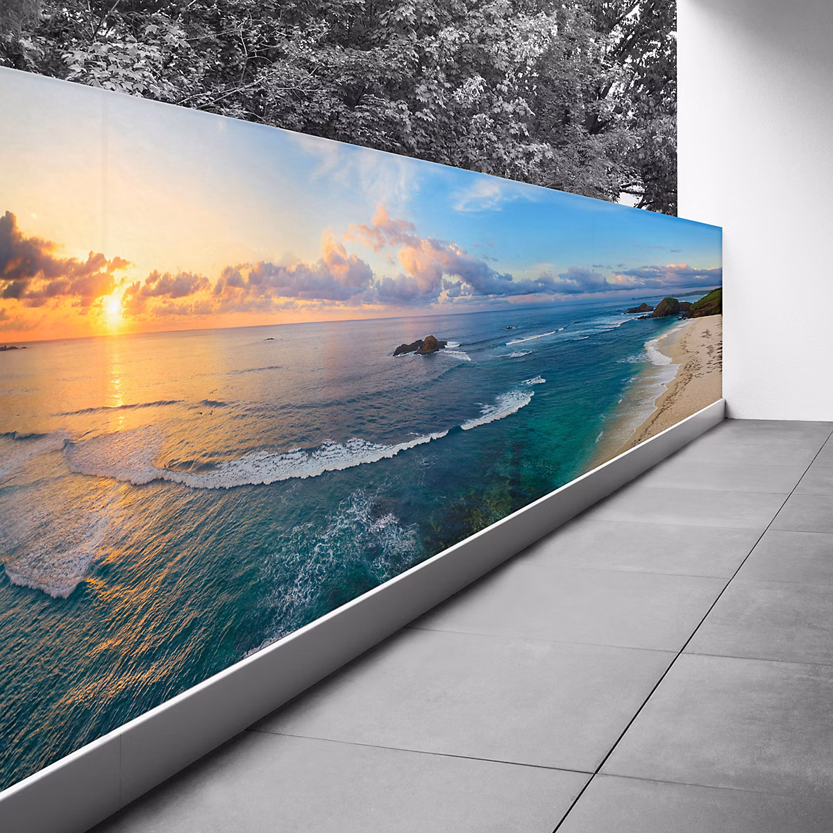 Brise vue Trompe l'oeil – 110 × 357 cm, Couché de soleil 3617689694610