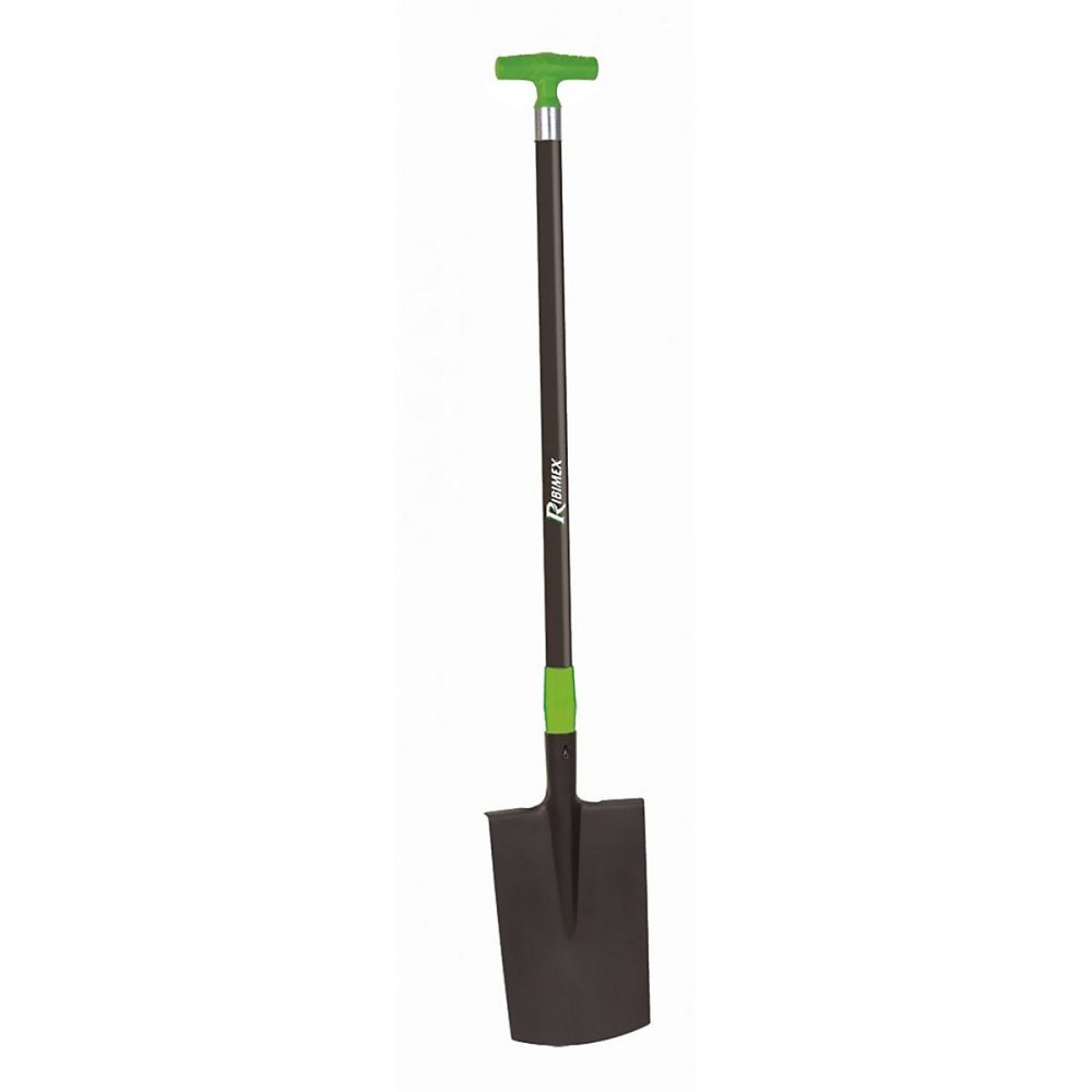 Bêche de Jardin à bord plât 20 × 28 cm manche creux fibre en T 90 cm | Outil Jardinnage – Fabriqué en Italie