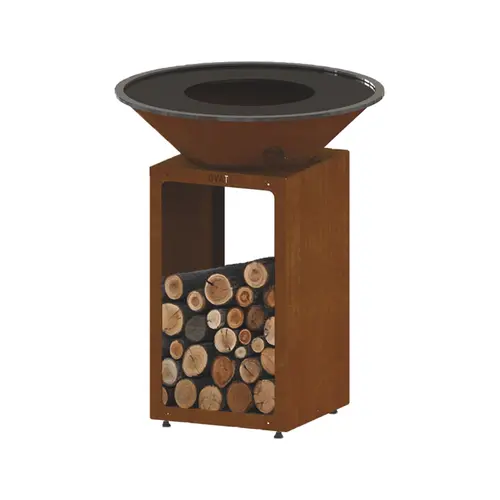 Brasero de cuisson coloris cognac avec porte-bûches B.B.O 78 Oyat - 78 cm