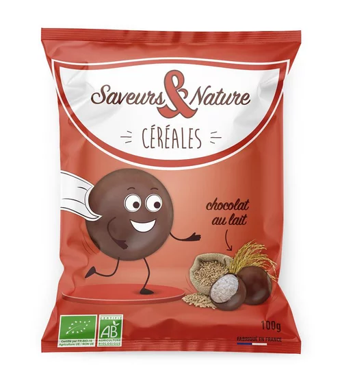 Drôles de céréales enrobées de chocolat au lait grand sachet 100 g