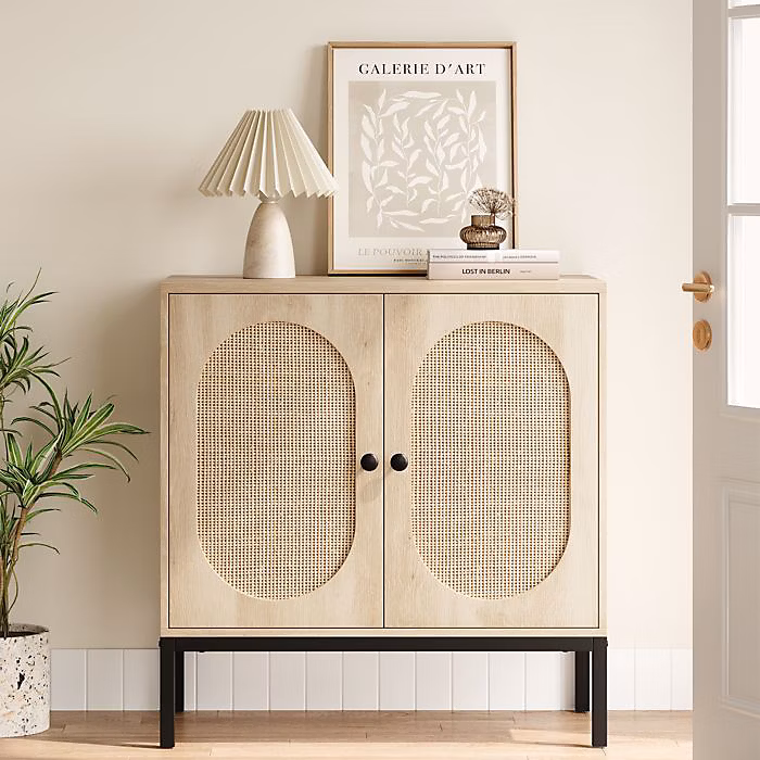 Buffet de rangement | Naturel – 80x40x82.8cm – Métal – Rotin – Style scandinave moderne