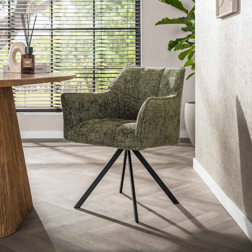 Chaise pivotante en tissu vert avec accoudoirs TOF (lot de 2) – Réf. KVQBBOVYA5352159688