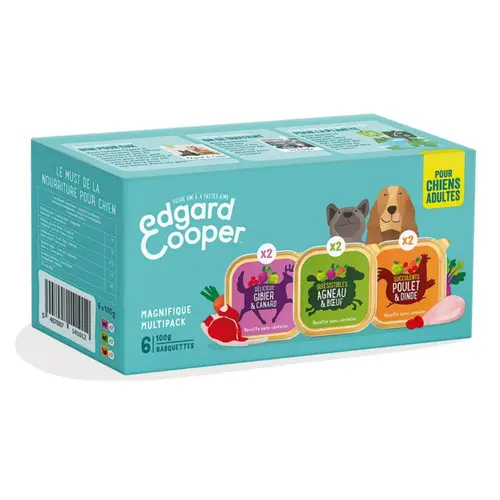 Pâtée pour chien adulte au poulet, gibier, agneau multipack ans céréales Edgard & Cooper - 6 x 100 g
