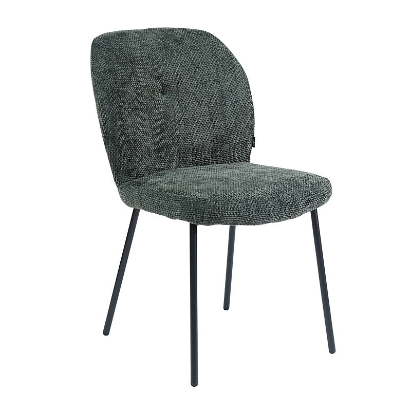 Chaise rembourré tissu vert foncé doux et pieds métal noir – LEONA