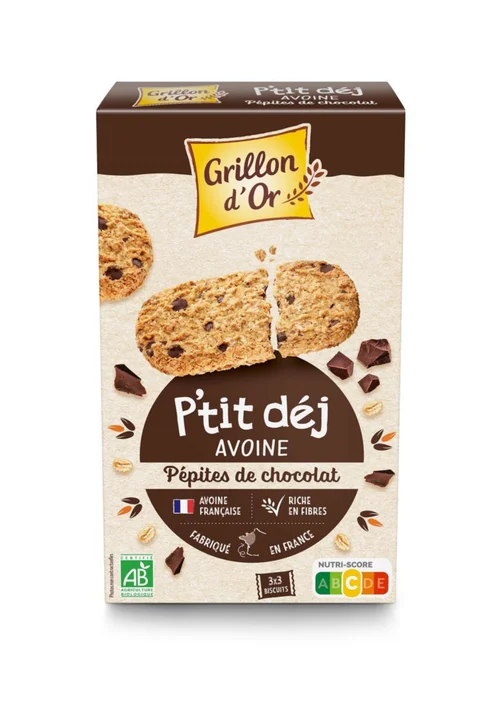Biscuits p'tit déj avoine chocolat bio Grillon d'Or - 150 g