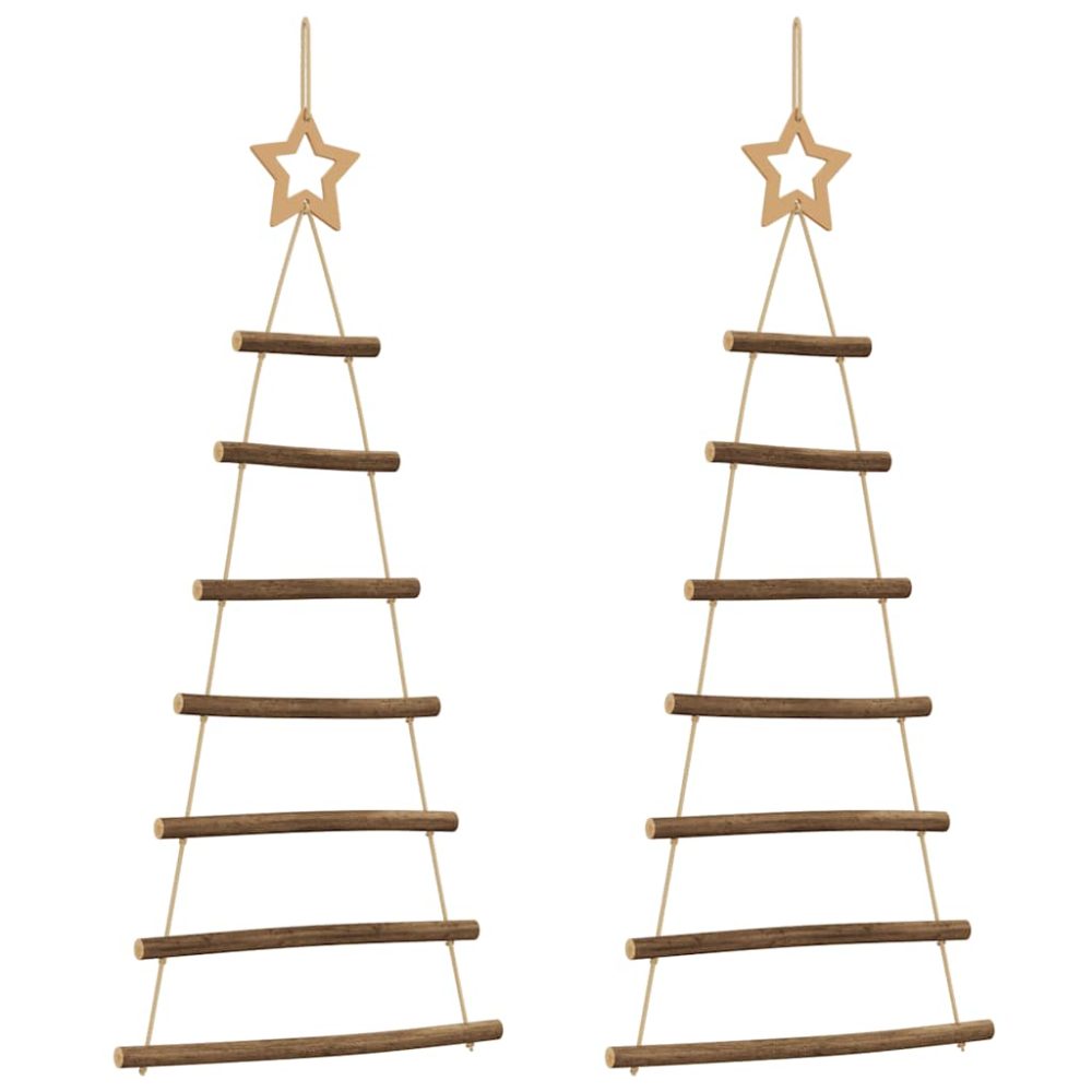 vidaXL Sapins de Noël suspendus avec étoiles supérieures 2 pièces 42x90 cm Branche naturelle – Décoration de jardin