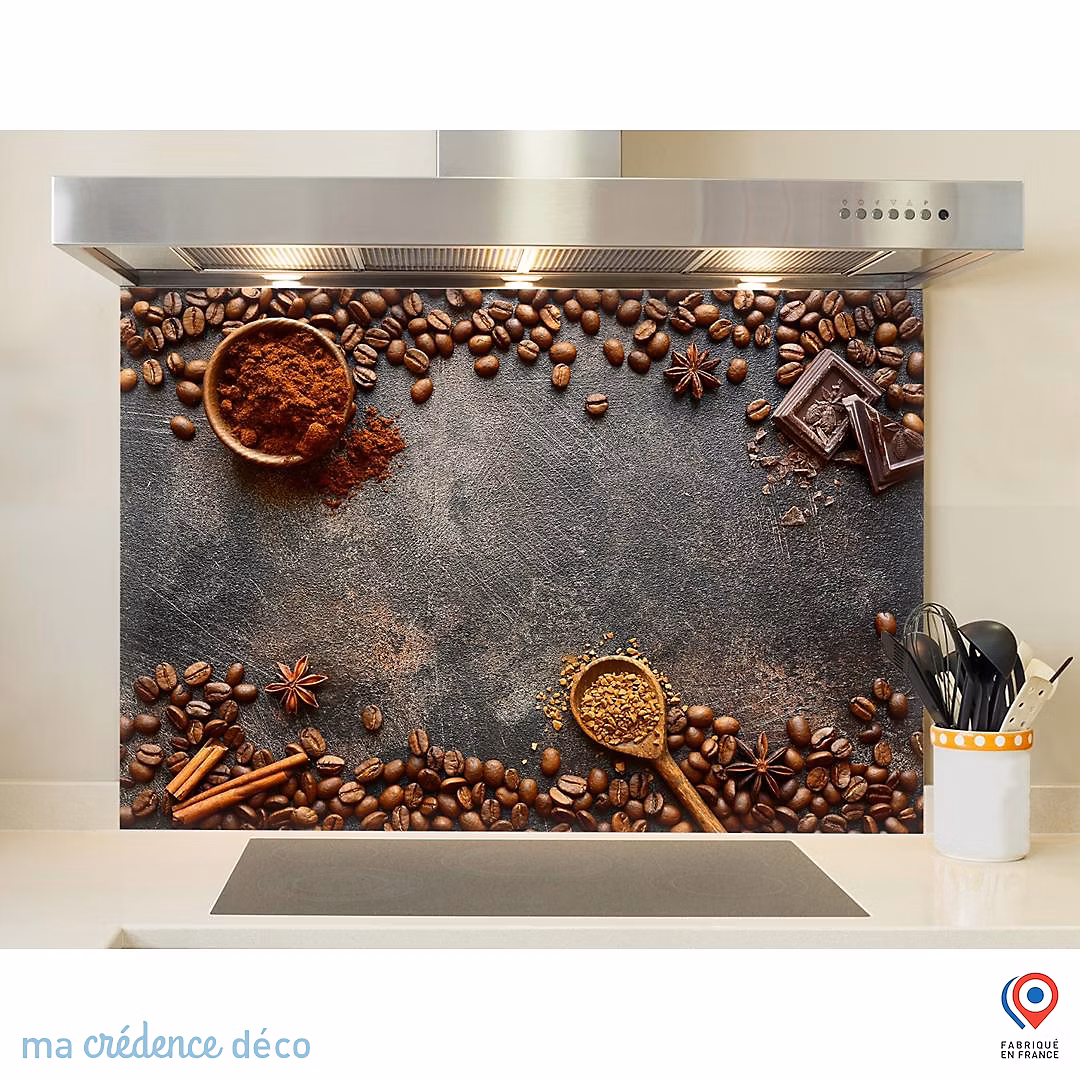 Crédence cuisine fond de hotte Café et chocolat – Alu composite, L 70 cm x H 60 cm, MaCrédenceDéco