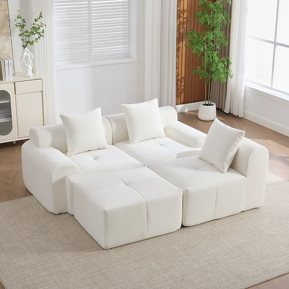 Canapé modulaire en nuage – 268 × 102 × 78cm, beige, 3 places, sans montage