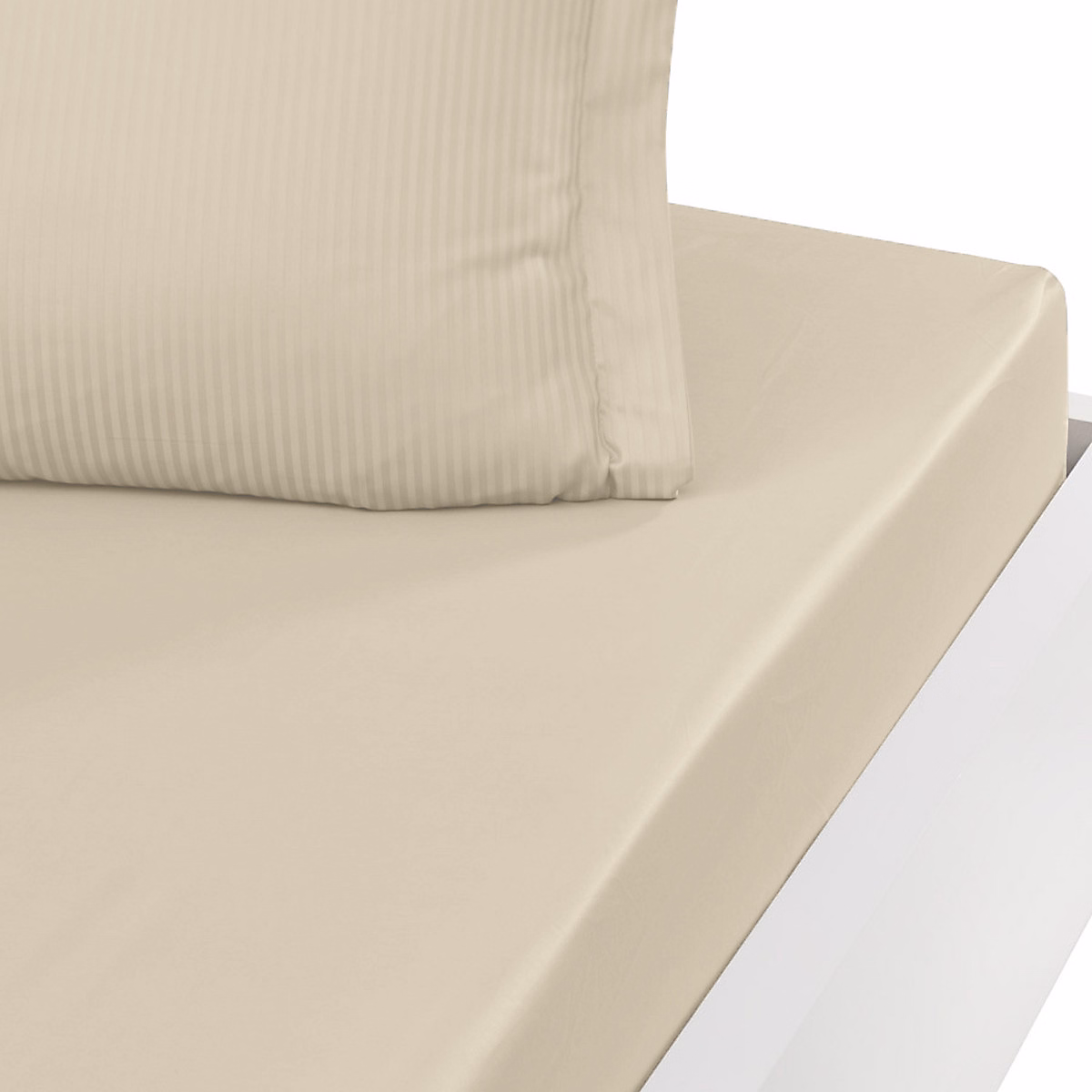 Drap housse uni satin de coton bonnet 30 cm Ficelle 90 × 190 cm VERSALUXE