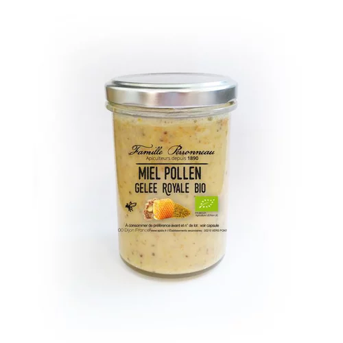 Miel crémeux avec pollen et gelée royale bio en pot de 250 g