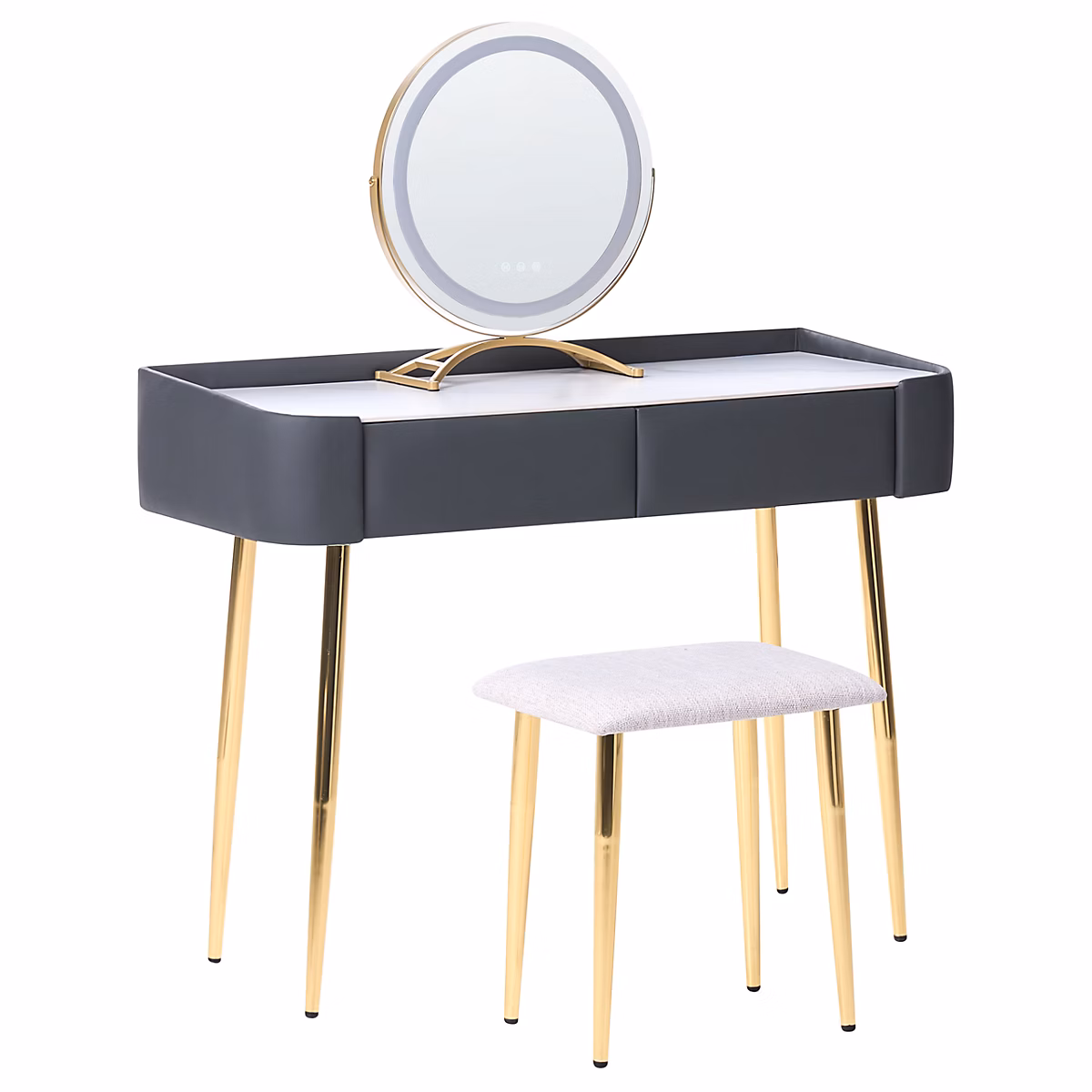 Coiffeuse avec miroir et tabouret SURIN LED Gris – Réf. CPMKHNKZR3653949693