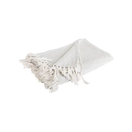 Plaid uni en chenille coton beige et gris - 170 x 130 cm