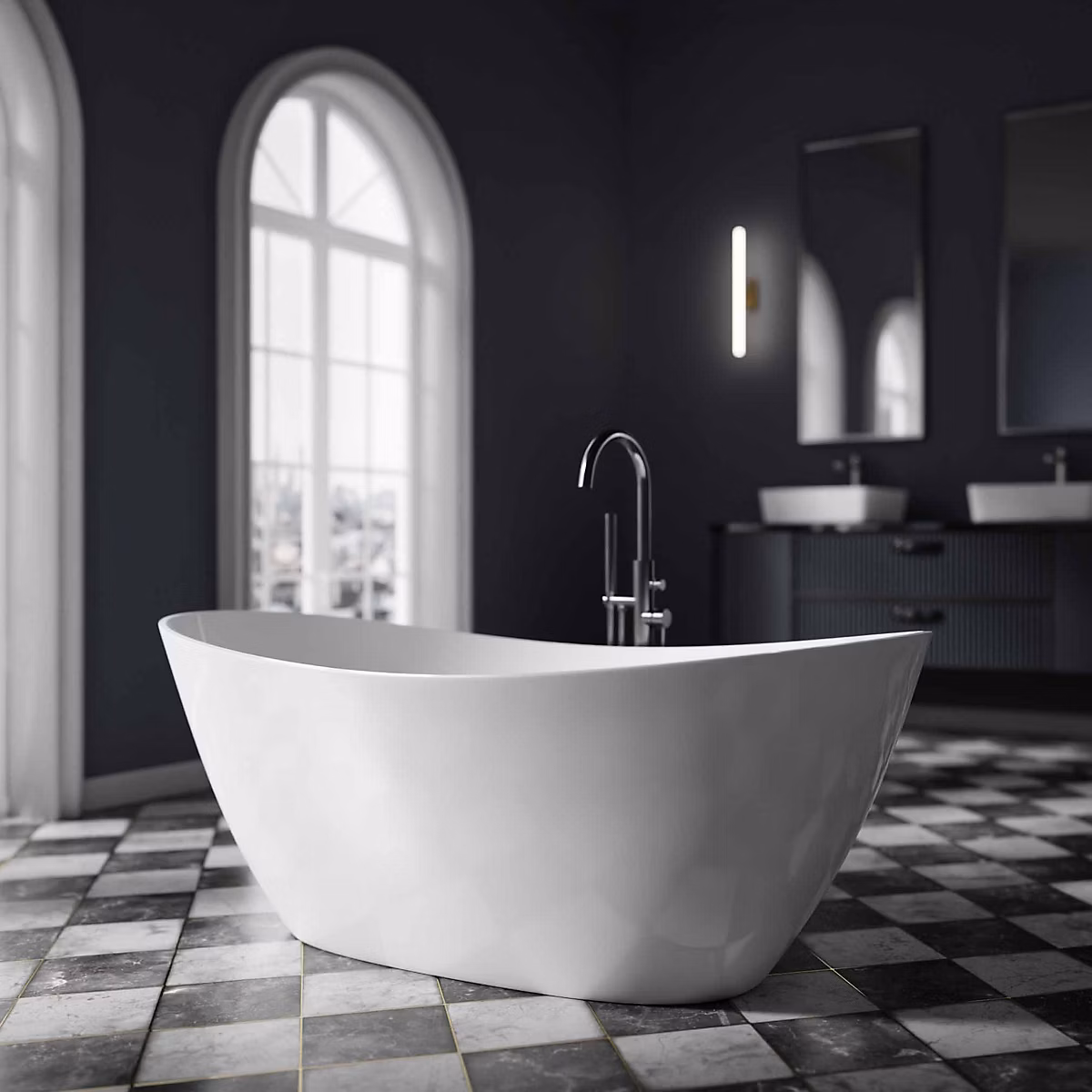 Baignoire îlot Acrylique ovale 180 × 80 × 69cm + Bonde et trop plein – Blanc mat, BELLAGIO 2.0