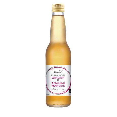 Boisson Extra Soft Ginger ananas mangue Bio en bouteille de verre Vitamont - 33 cl