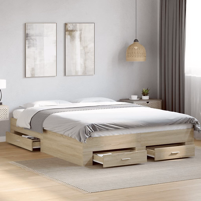 Cadre de lit avec tiroirs sans matelas chêne sonoma 160 × 200 cm
