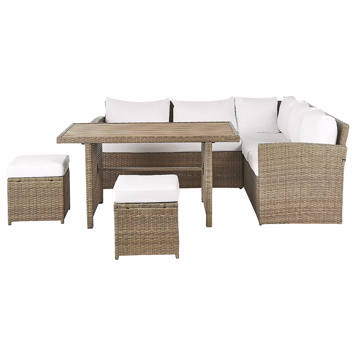 Salon et mobilier de jardin – Ensemble de salon de jardin avec table et ottoman 5 places BARDI avec coussins Marron