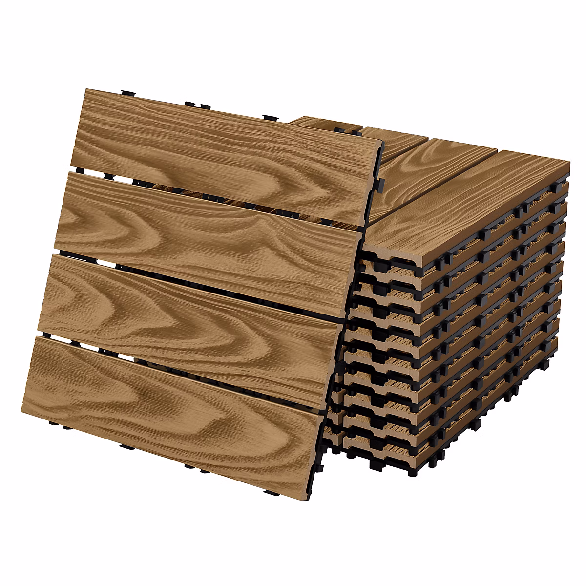 Dalles de terrasse ECD Germany WPC 30 × 30cm 44 pièce 4m² teck système clipsable drainage antidérapant