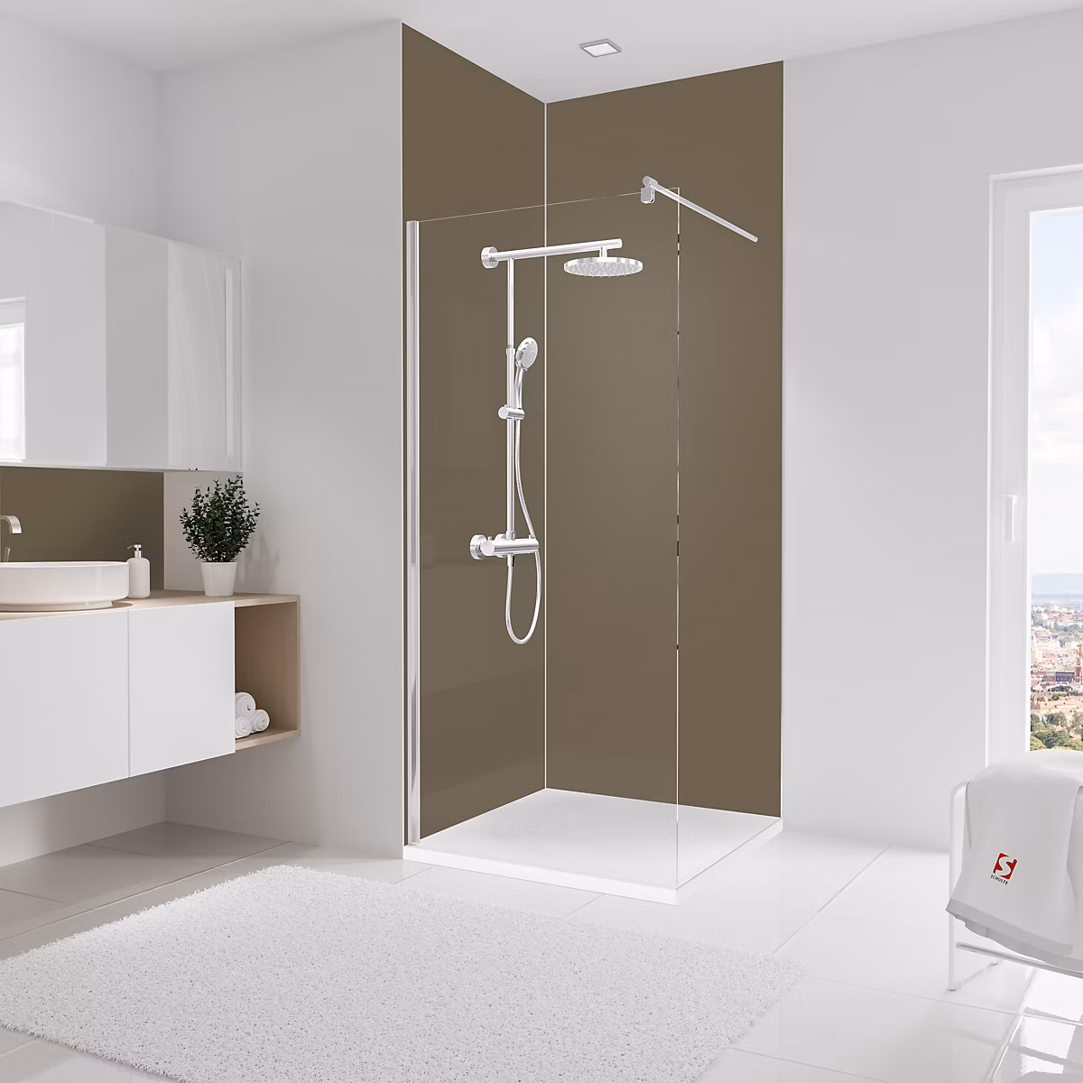 2 panneaux muraux de salle de bains l.90 × 255 cm – taupe, Schulte DécoDesign