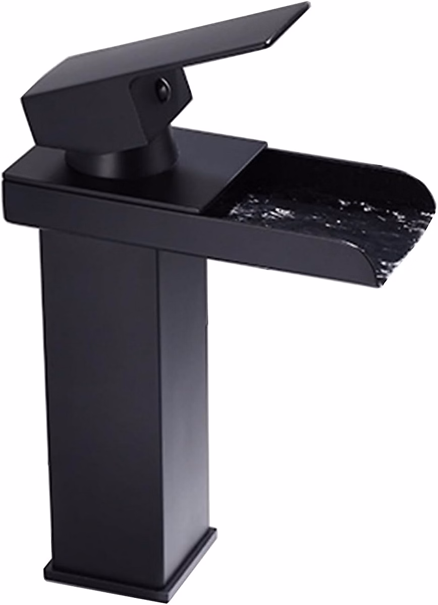 BASHLWUA Robinet cascade noir – robinet de lavabo noir | lavabo | robinet mitigeur à levier unique | robinet en acier inoxydab