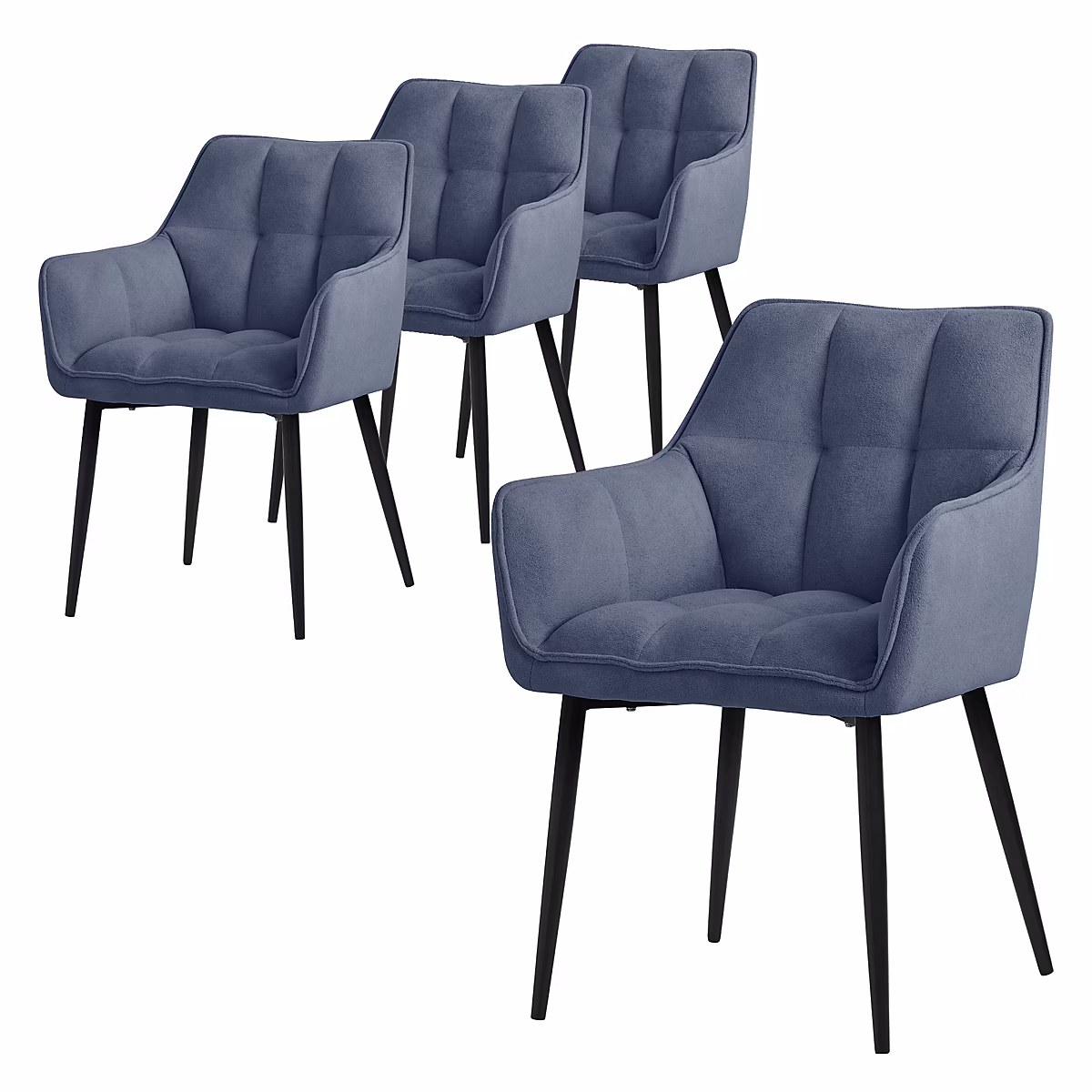 chaises de salle à manger ML | Design bleu avec accoudoirs rembourrées en tissu éponge – lot de 4