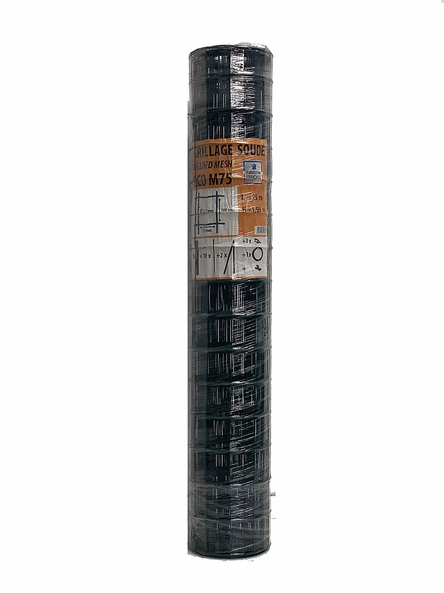 Grillage soudé vert maille 100 × 75 mm – rouleau L.25 m x H.150 cm