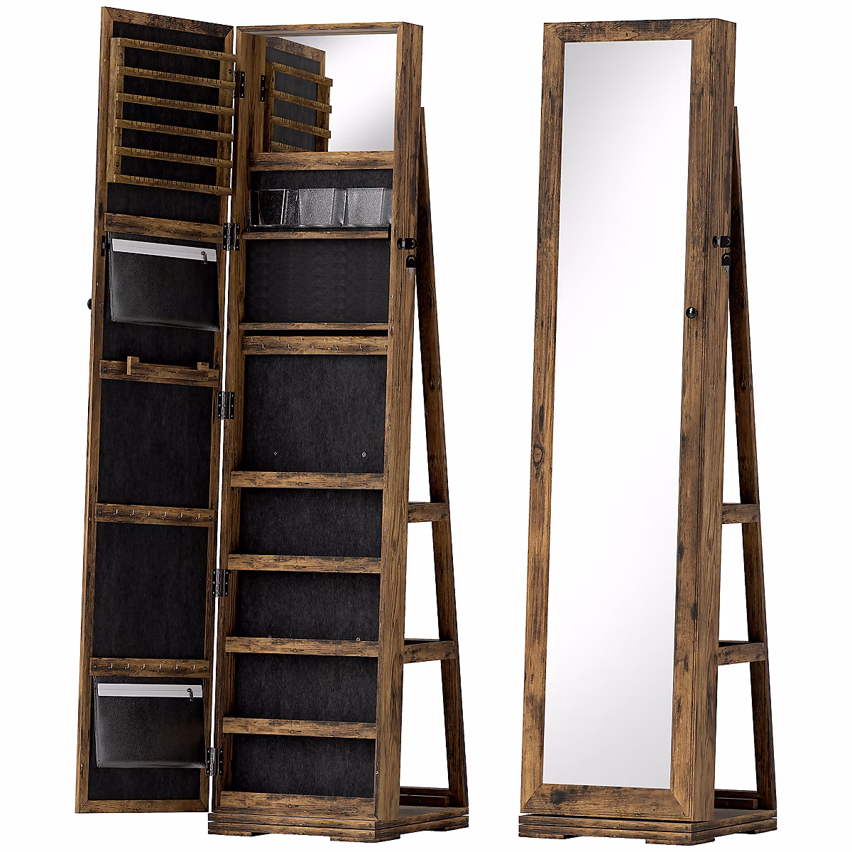 Armoire à bijoux pivotante verrouillable avec miroir – armoire bijoux multi | rangement | MDF effet bois vieilli