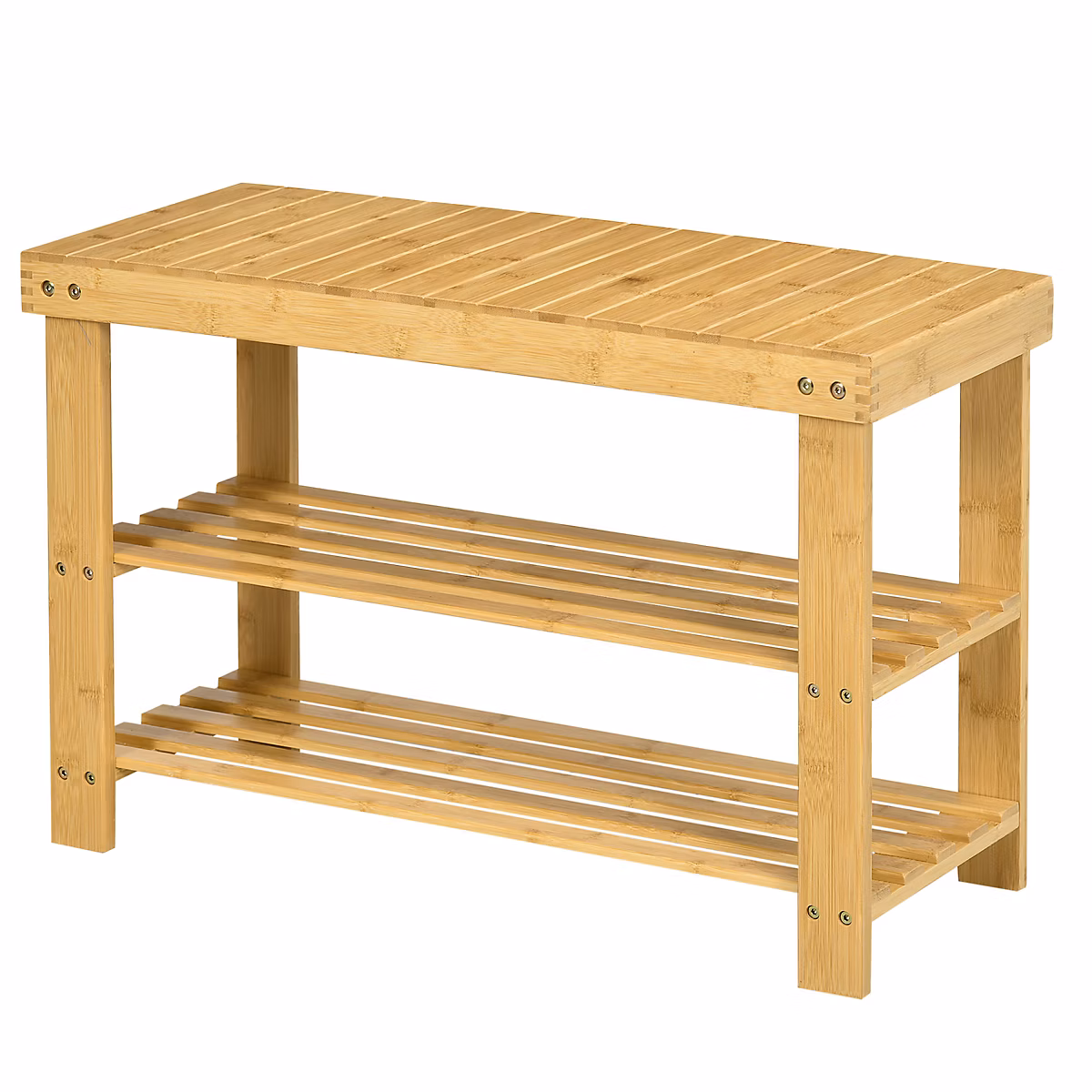 Banc à chaussures 2 étagères dim. 70L x 28l x 45H cm bois bambou verni – Réf. JBXWRIIJW7351724416