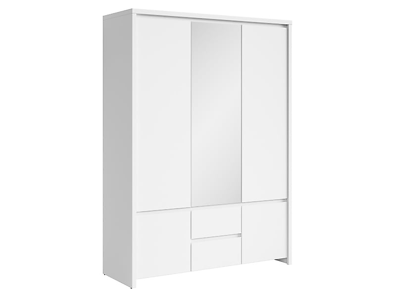 Armoire Placard de 5 portes avec miroir et 2 tiroirs – coloris Blanc/Blanc Mat, Longueur 153, 5 x Hauteur 211 x Profondeur 55, 5 cm