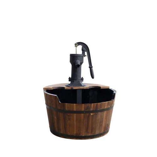 Fontaine tonneau newcastle en bois avec pompe à bras Ø 60 cm x H75 cm