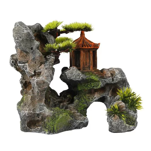 Décor aquarium sanctuaire coloris gris résine de polyester- 23,7 x 13 x 19,5 cm